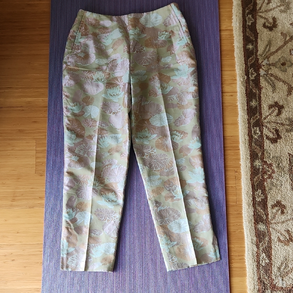 Bernard Zins Paris Water Lily Cropped Ankle Pants 8 Designer Quiet Luxury